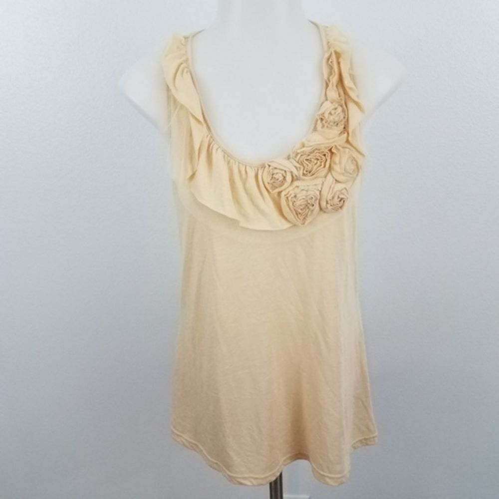 Ya Los Angeles Tank Top S Ruffle Tulle Floral Sleeveless Racerback Yellow Cream